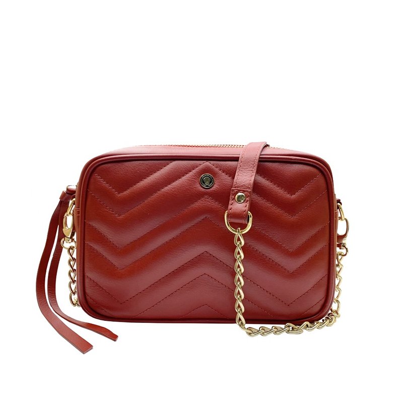 CROSS 限量1折 頂級小牛皮山形拉鍊肩背包  紅色 全新專櫃展示品 - 手袋/手提包 - 真皮 紅色