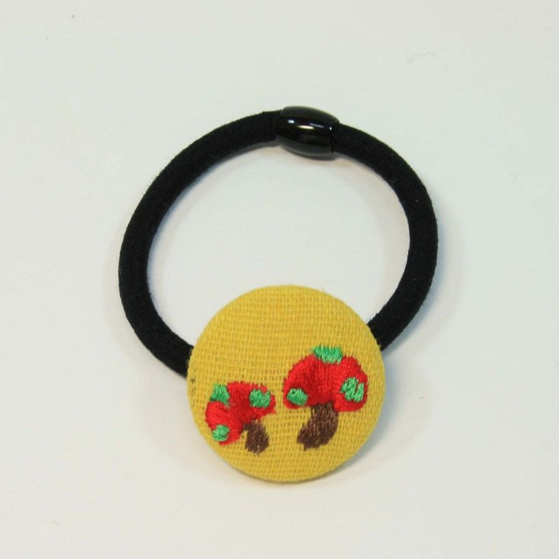 刺繡 髮束05-香菇 - 髮夾/髮圈 - 棉．麻 黃色