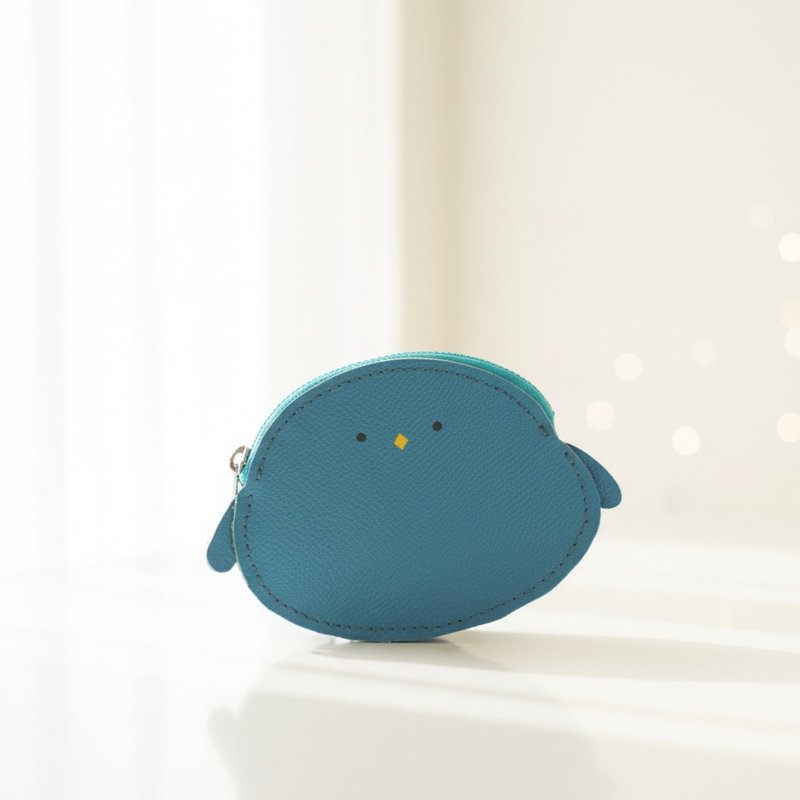 人気のシマエナガ、そのままのフォルムで。 幸せの青い鳥シマエナガのファスナーウォレットオーダー対応レザー小物 - 財布 - 革 ブルー