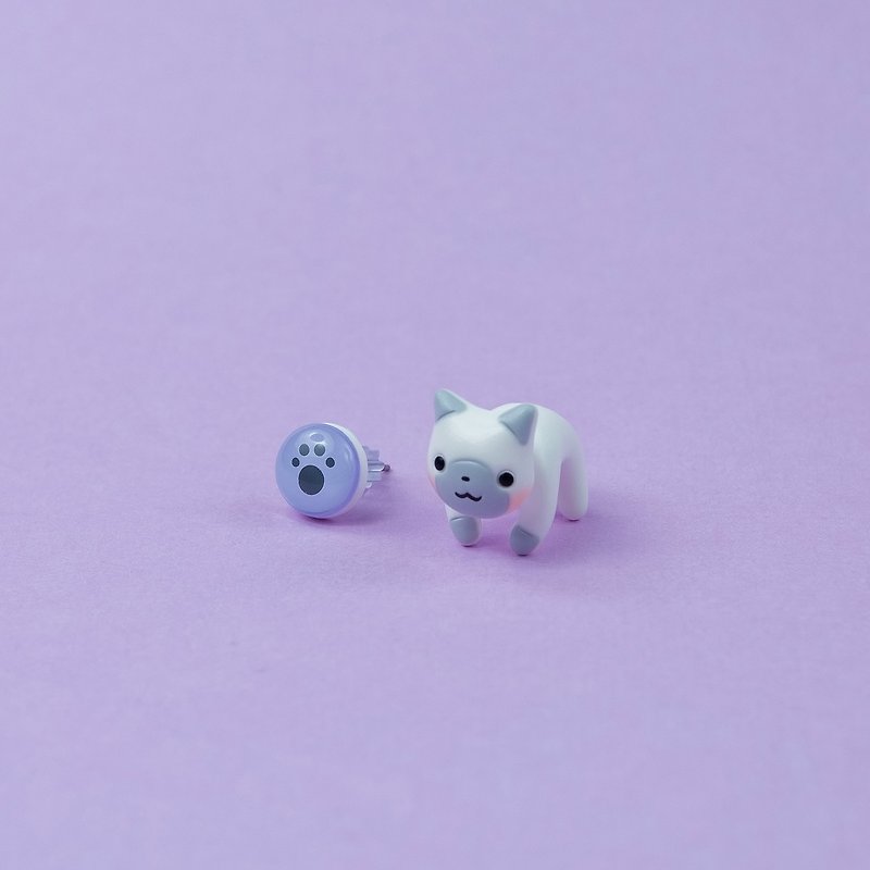 Cat Earrings - Polymer Clay Jewelry, Cute Gift for Cat Lover, Kawaii kitty - 耳環/耳夾 - 黏土 