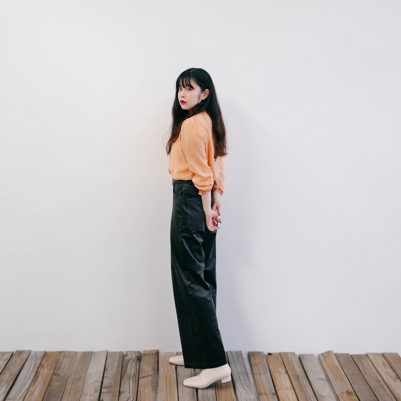 燈心絨高腰寬褲 - 女長褲 - 其他材質 黑色