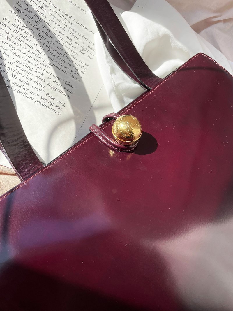 中古包 CELINE 酒紅立體星球box tote托特包單肩包單肩袋購物袋 - 手袋/手提包 - 真皮 紅色