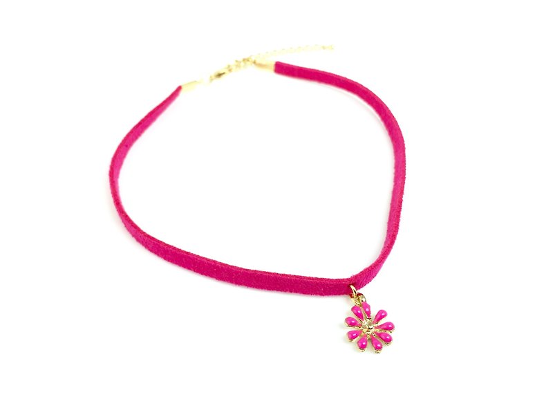 Peach pink flower necklace - Necklaces - Genuine Leather Pink