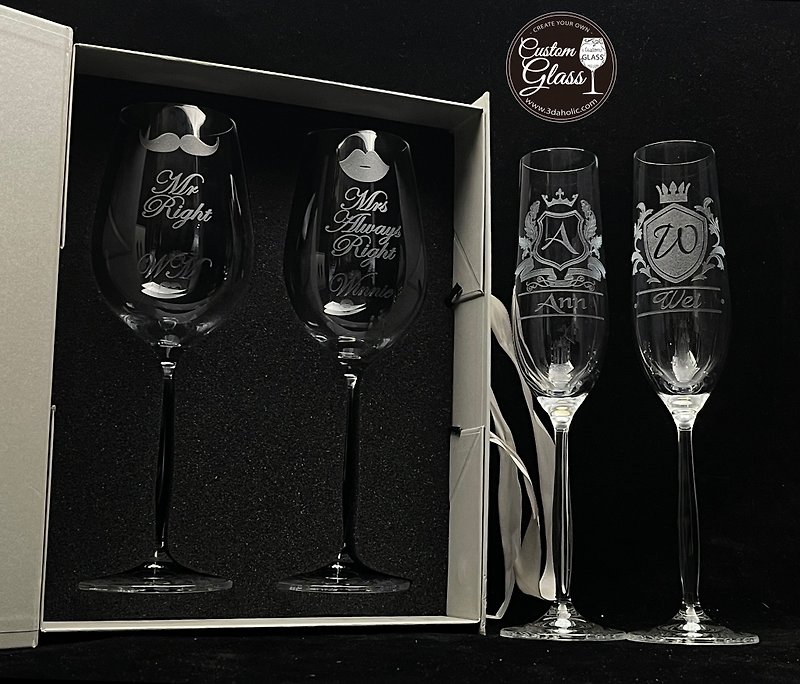 客製化水晶杯杯身雕刻一對Deluxe Pack–結婚,退休,生日,升職禮物 - 其他 - 玻璃 透明