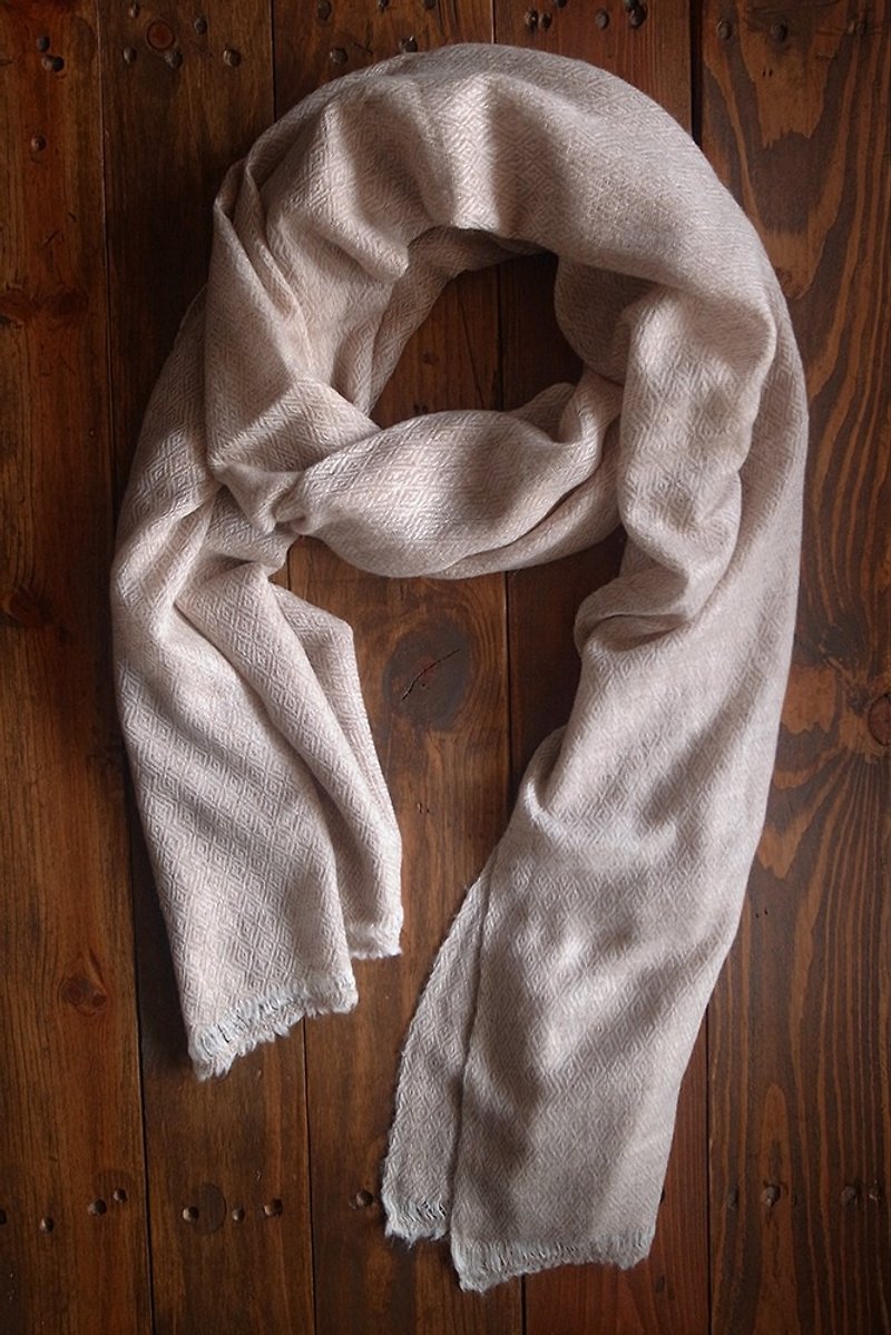 喀什米爾羊毛 圍巾 披肩 米白 - 圍巾/披肩 - 羊毛 咖啡色