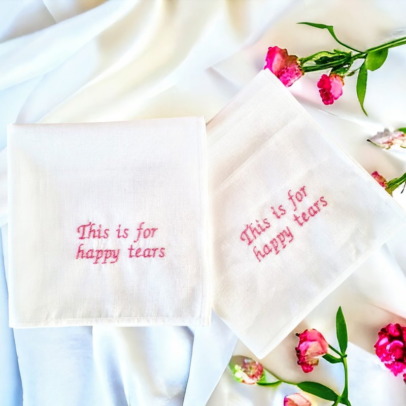 Set 2 Custom embroidered handkerchief, Personalized Wedding hanky linen Handmade - ผ้าเช็ดหน้า - ลินิน ขาว