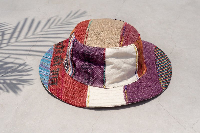 Christmas gift ethnic mosaic of hand-woven cotton Linen hat / knitted hat / hat / visor - Sarah desert color hand-woven cotton Linen(limit one) - Hats & Caps - Cotton & Hemp Multicolor