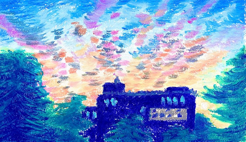 Magical clouds- oily pastels/ original hand-painted/ framed/ landscape painting/decoration/gift - ภาพวาดบุคคล - กระดาษ หลากหลายสี