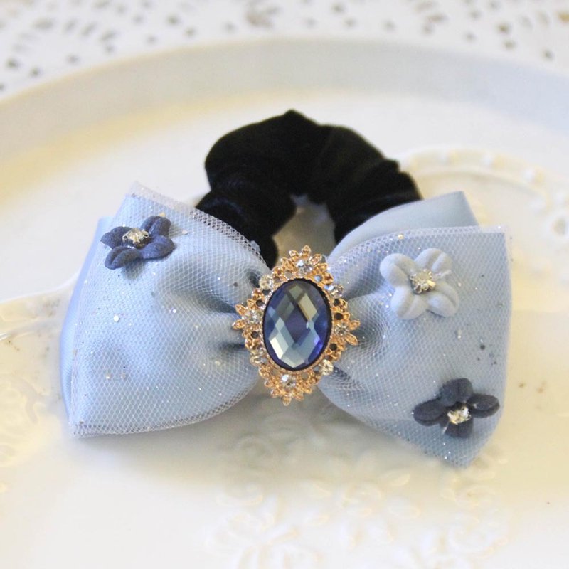 Aqua blue gauze bow large intestine circle - Hair Accessories - Polyester Blue