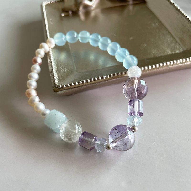 [Creativity, Wealth, Love and Creativity] Purple Super Seven Topaz Amethyst Amethyst Zilithium Aquamarine - Bracelets - Crystal 