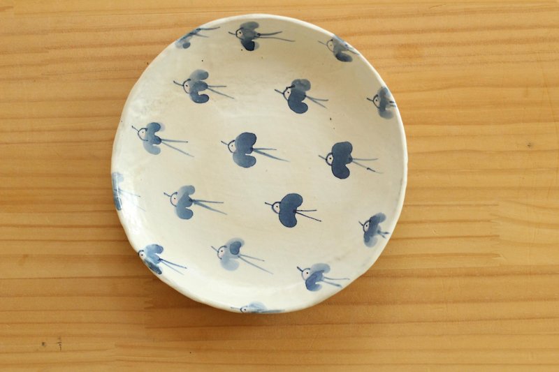 　粉引幸せの青い鳥お皿。 - 小皿 - 陶器 