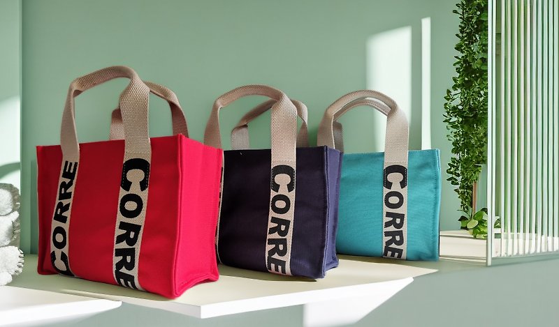 CORRE【CG71090】Canvas Tote Bag (Small) Blue/Red/Olive Green Total Three Colors - กระเป๋าถือ - ผ้าฝ้าย/ผ้าลินิน สีแดง