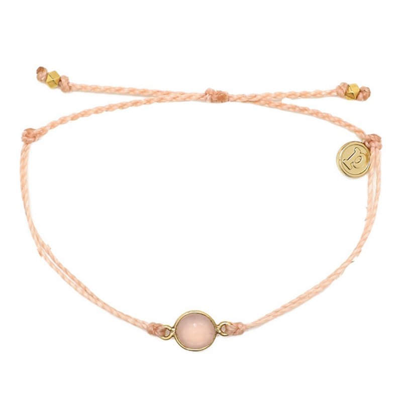 Pura Vida 美國手工玫瑰石墜飾腮紅粉臘線 衝浪手環 - 手鍊/手環 - 防水材質 粉紅色