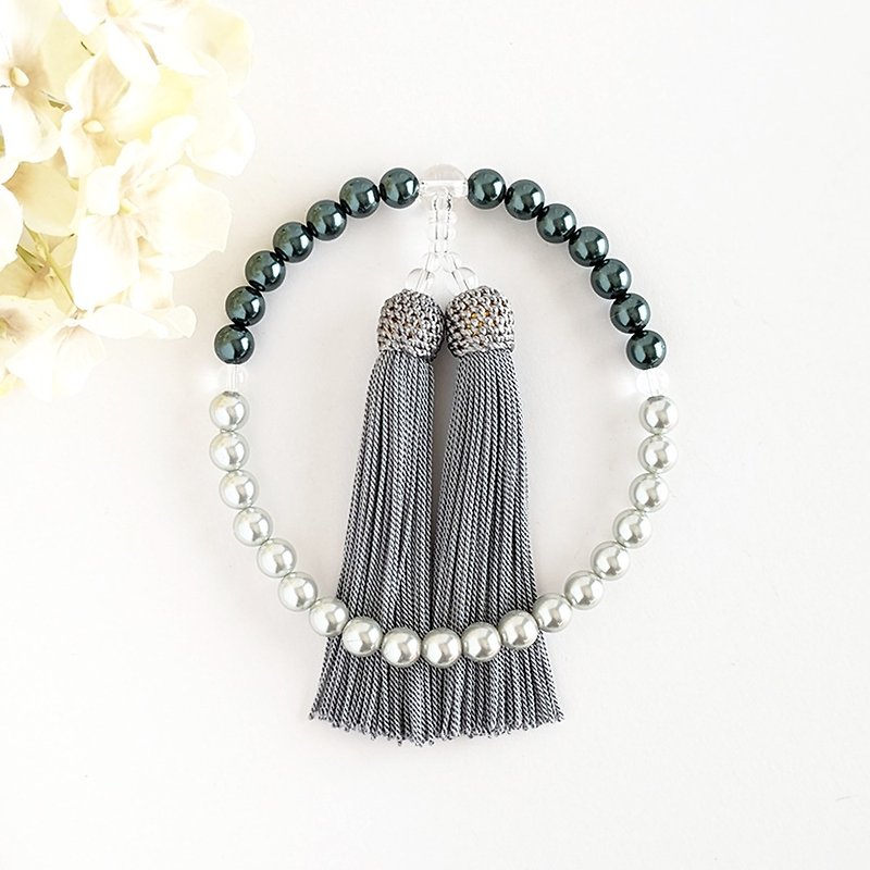 [For women/main ball 8mm] Dark and light bi-color pearl prayer beads, abbreviated rosary/Haibusa - Bracelets - Crystal Gray
