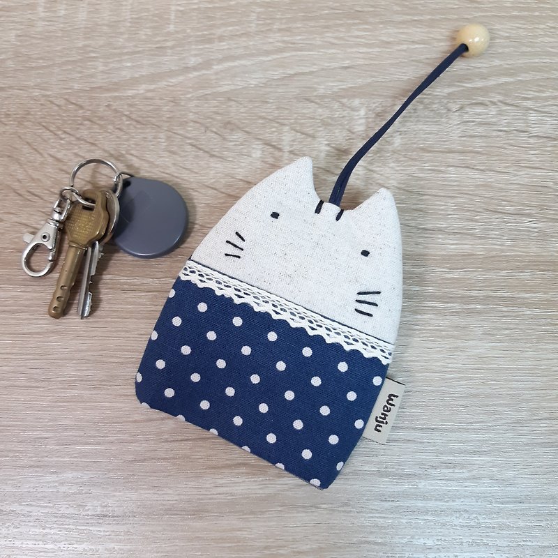 Meow Key Bag/ Key Storage Bag/ Blue Dot - กระเป๋าเครื่องสำอาง - ผ้าฝ้าย/ผ้าลินิน สีน้ำเงิน