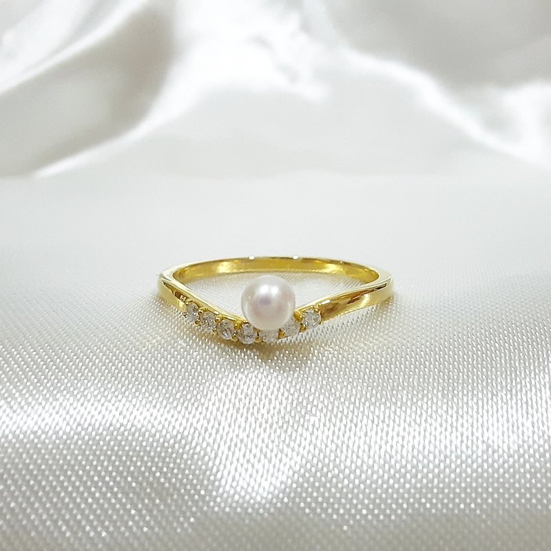 Natural Pearl Diamond Ring 10K - แหวนทั่วไป - ไข่มุก 