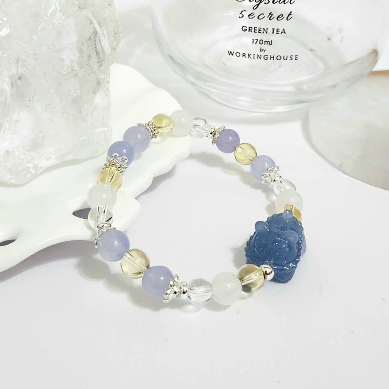天使石虎爺設計手鍊/增強溝通能力、招桃花招財、平衡情緒之搭配 - 手鍊/手環 - 水晶 藍色