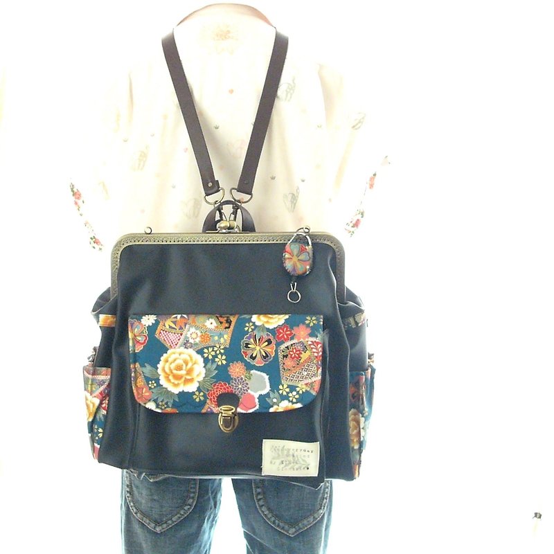 3 WAY left zipper attaching BIG rucksack full set Japanese pattern wax color × f - 後背包/書包 - 真皮 黑色