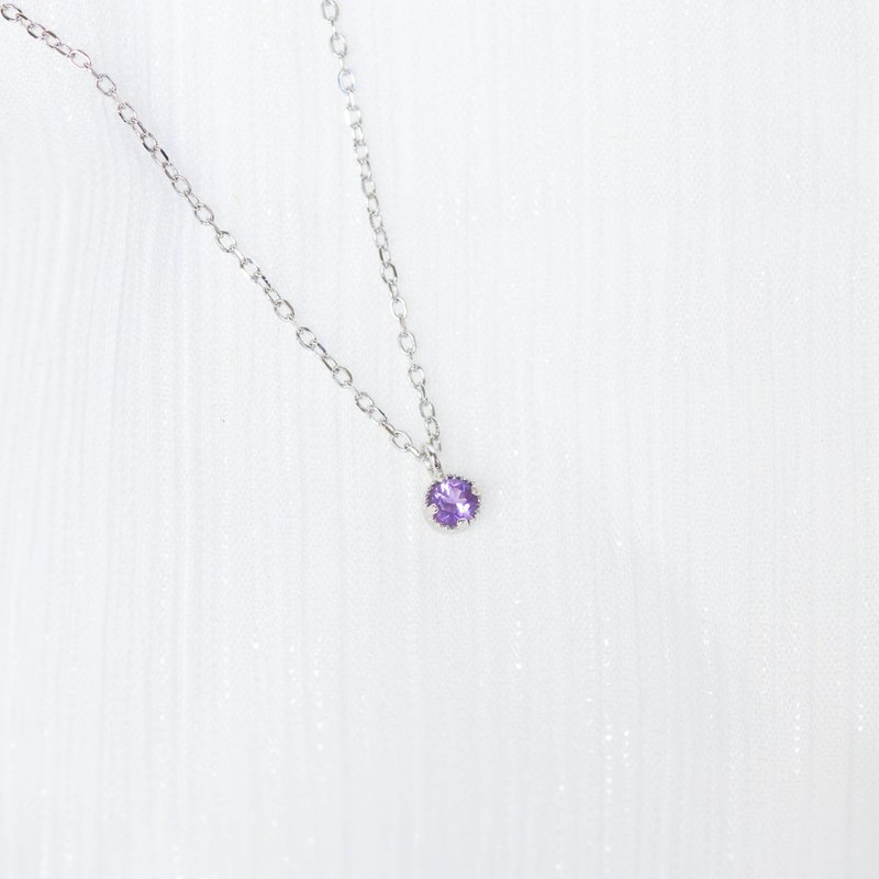 Amethyst 925 Sterling Silver Small Cake Necklace - สร้อยคอ - คริสตัล สีเงิน