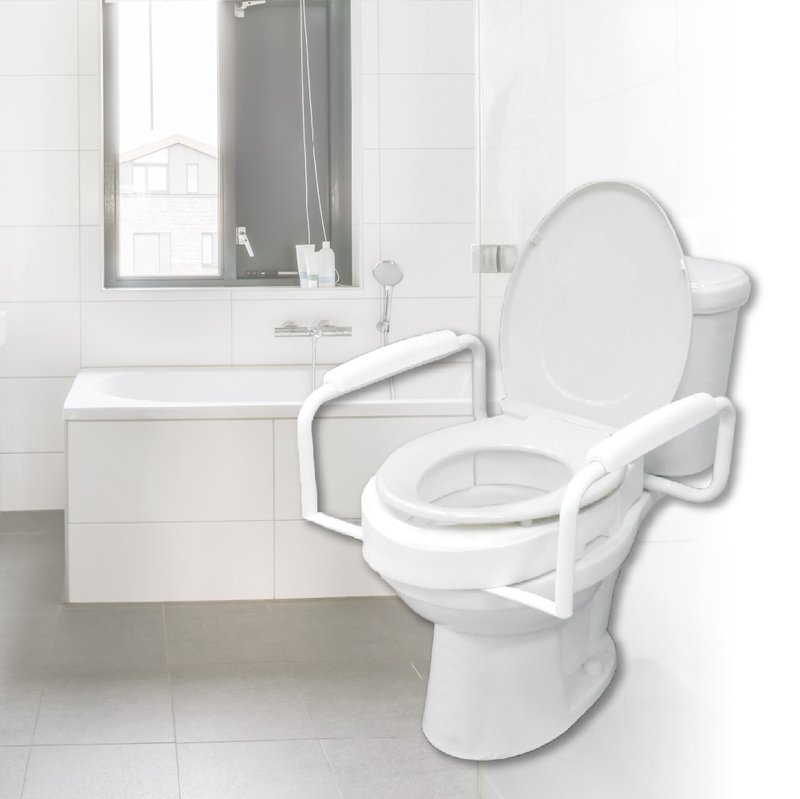 【Good Day】Detachable toilet height increaser & adjustable auxiliary armrest - Bathroom Supplies - Plastic White