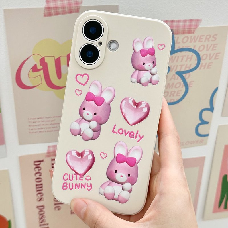 Bunny pattern Beige Mobile phone case Silicone Protective Case - เคส/ซองมือถือ - ซิลิคอน สีนำ้ตาล