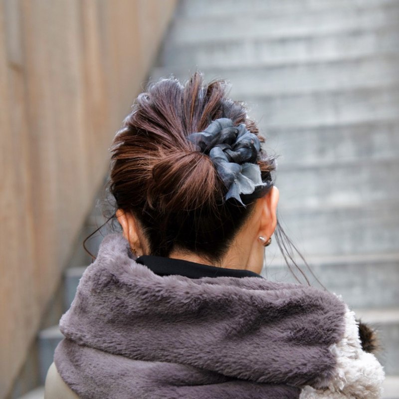 mini | 黑白灰調 | 彩繪咲編髮夾/髮飾夾 - 髮夾/髮圈 - 聚酯纖維 黑色