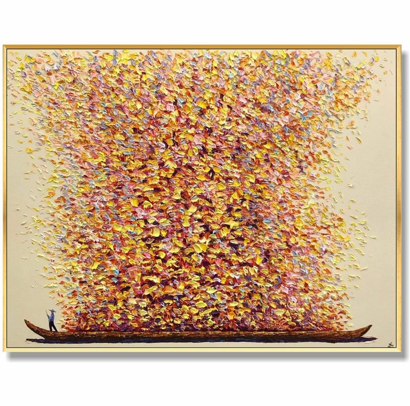 Abstract Colorful Painting on Canvas Original Boat Wall Art Impasto Oil Artwork - 壁貼/牆壁裝飾 - 壓克力 多色