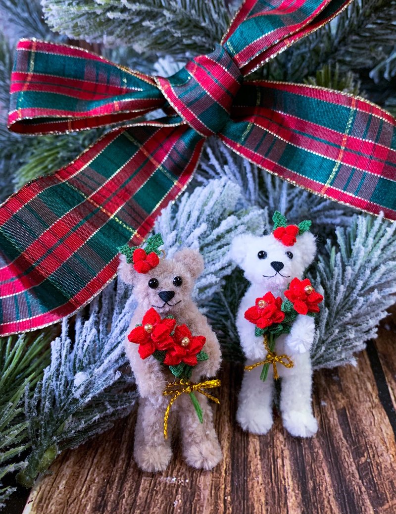 (聖誕飾品) 聖誕禮物 熊仔2way項鍊胸針 聖誕花束款 - 項鍊 - 其他材質 咖啡色