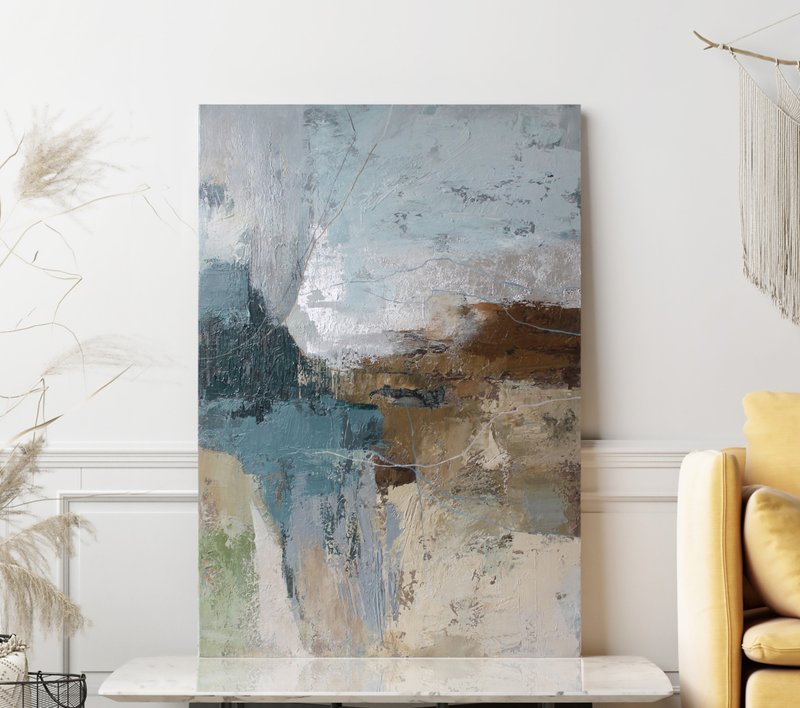 Abstract Painting Blue Gray | Blue Abstrac t| Abstract Painting Blue | Fall 2 - 壁貼/牆壁裝飾 - 棉．麻 藍色