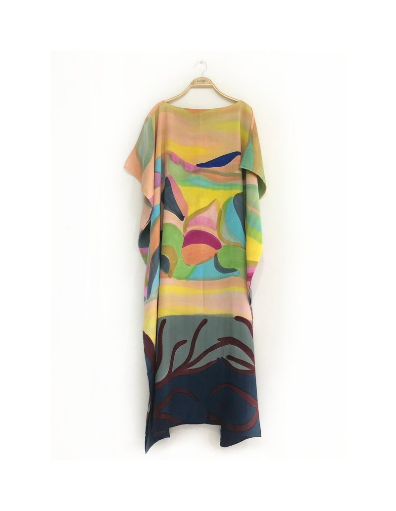 Hand Painted Cotton Silk Kaftan for Summer Resort Vacation Free Size - 連身裙 - 棉．麻 橘色