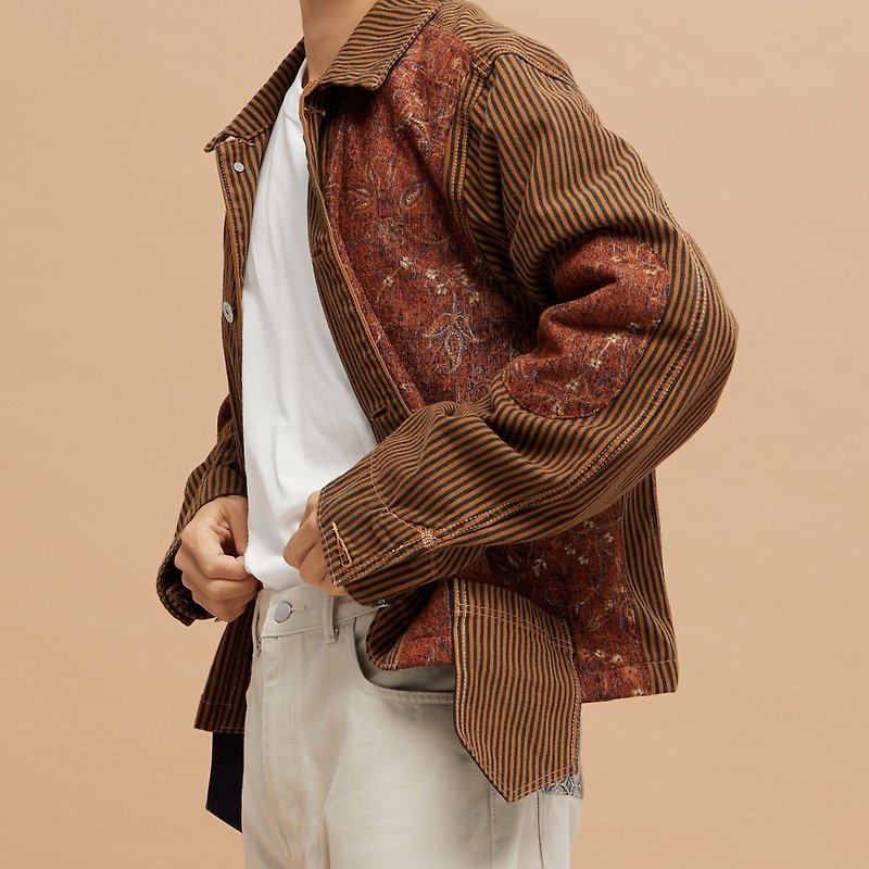 RENASCENCE DENIM JACKET (CAMEL BROW) - Men's Coats & Jackets - Cotton & Hemp Brown