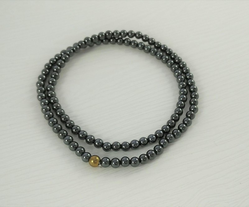 - Gemstone- Lucky Stone Series - black bile Stone Bronze double ring bracelet - Bracelets - Gemstone Gray