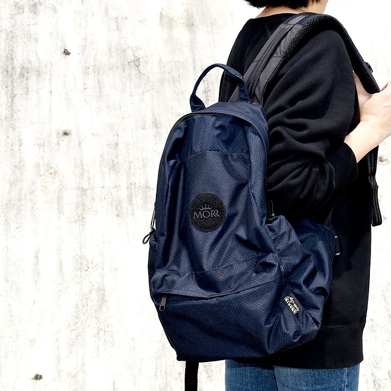 【MORR】Packshell Water Proof Backpack - Dark Blue with Herringbone - Backpacks - Waterproof Material 