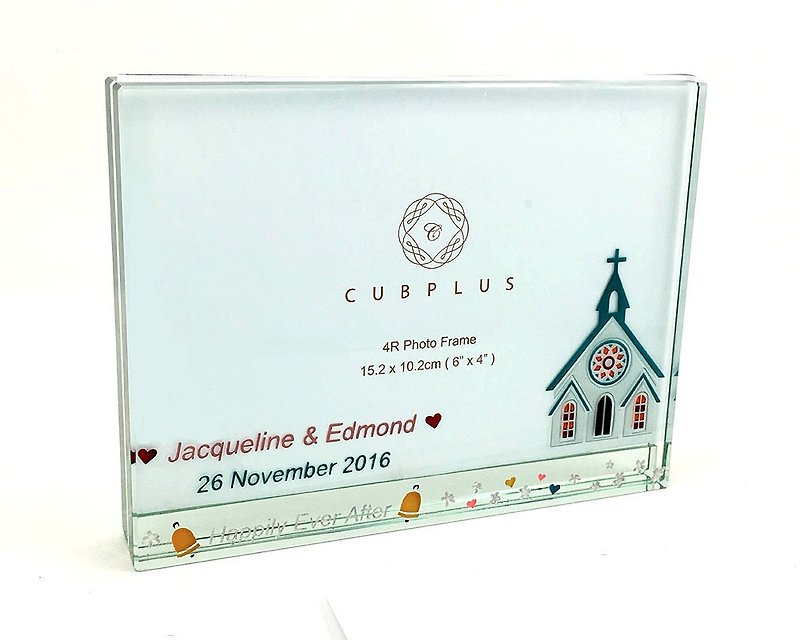4R Crystal Glass Frame - Church ( including casting & coloring names & date ) - Picture Frames - Glass Multicolor