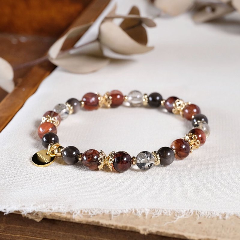 Red Gum Flower Silver Stone Shining Diamond Bracelet Natural Mineral Crystal - สร้อยข้อมือ - คริสตัล สีแดง