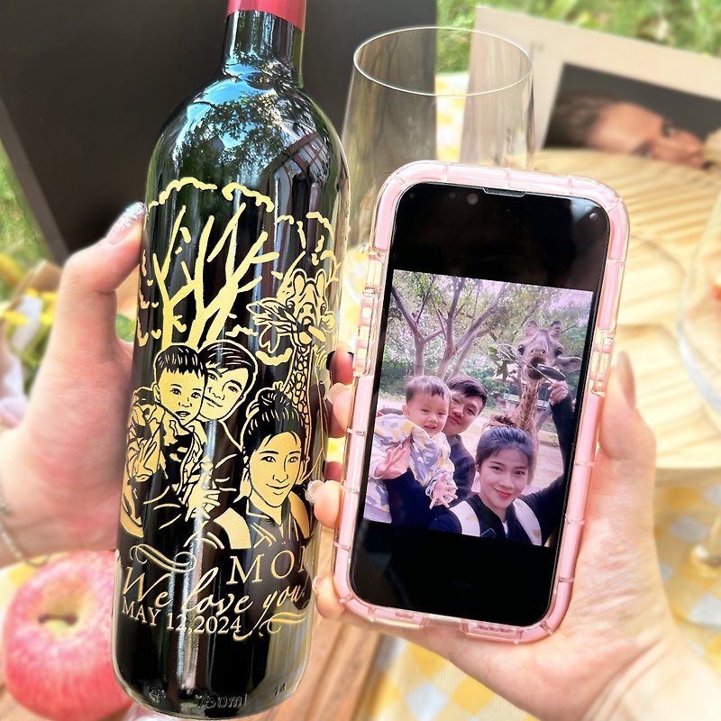 Customized gift [Customized] Red wine wine pairing set, portrait engraving | Red wine set, high-end gift box - แอลกอฮอล์ - แก้ว 