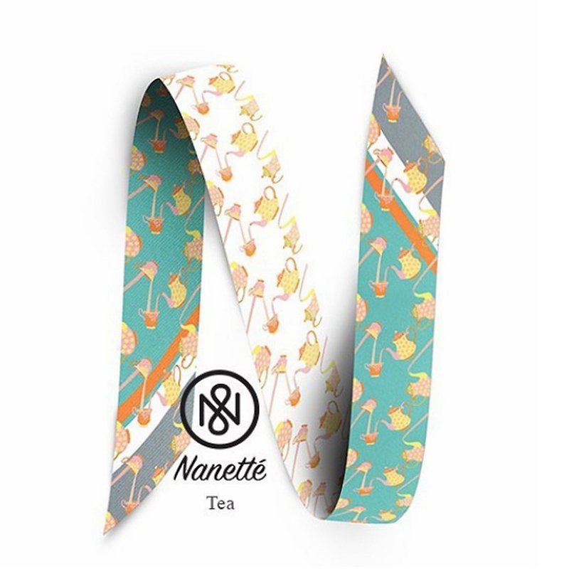 Tea Double Sided Twilly - Scarves - Silk Multicolor