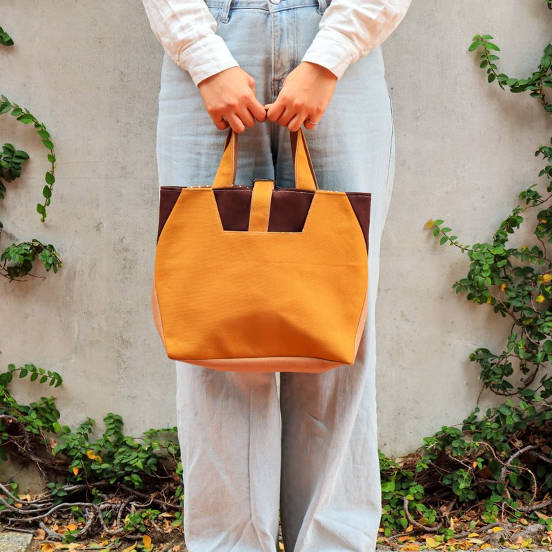 Contrast color document bag (coffee) - Handbags & Totes - Cotton & Hemp Brown