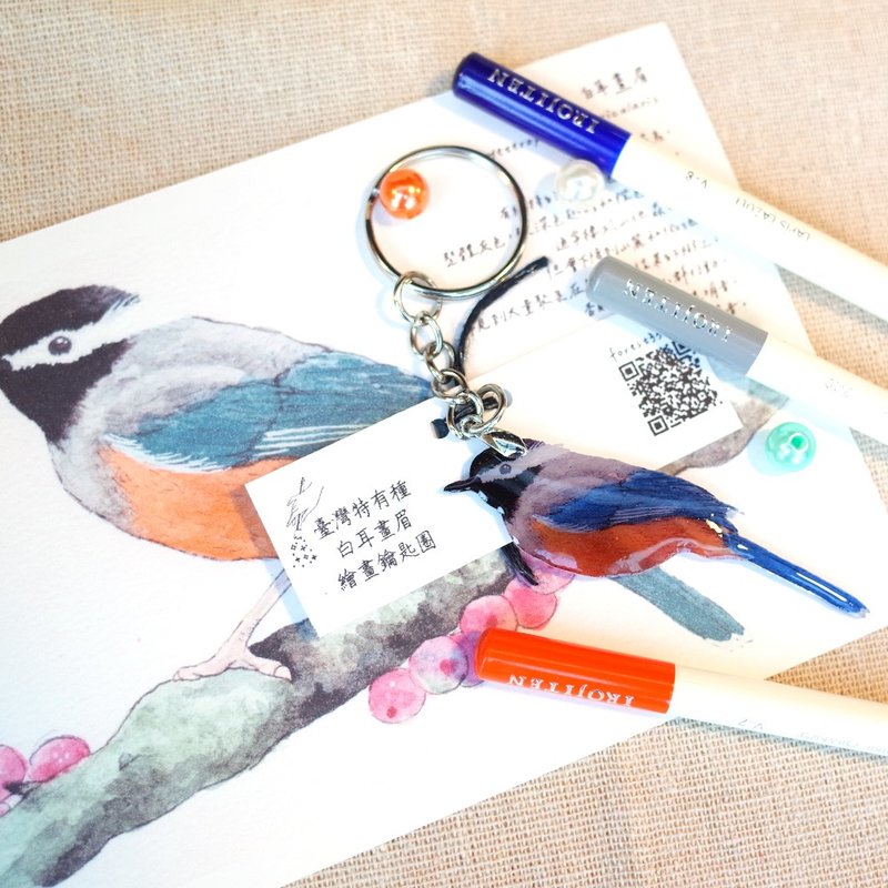 White-eared thrush painting keychain endemic to Taiwan - Keychains - Waterproof Material Multicolor