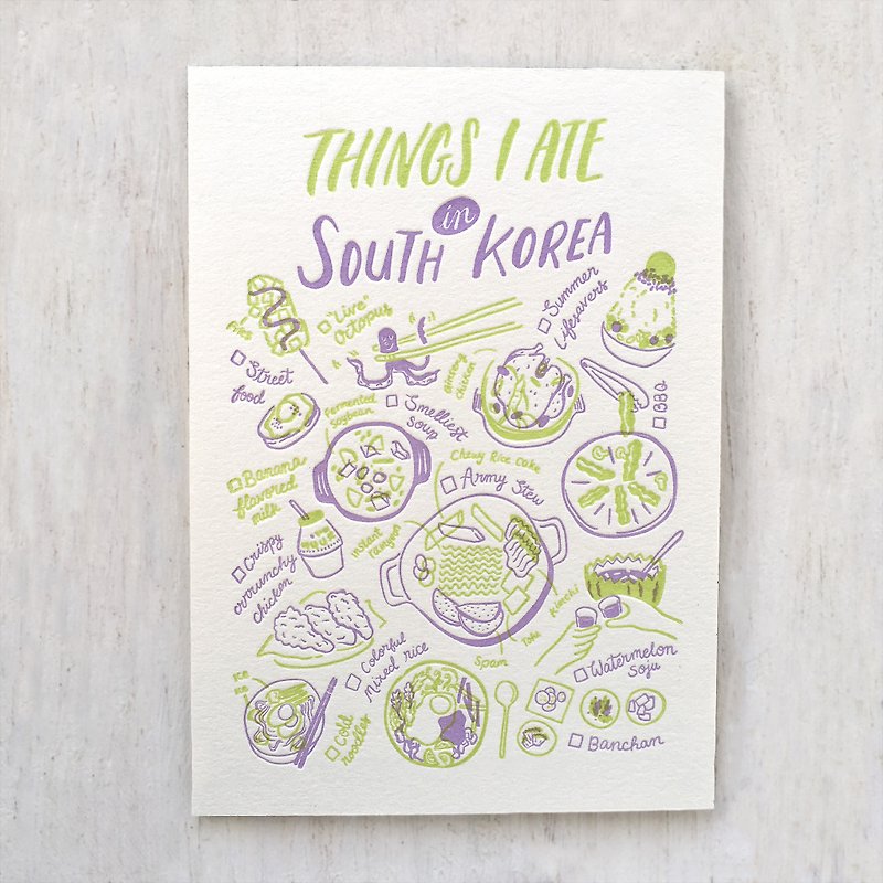 Things I Ate in South Korea Letterpress Postcard - Cards & Postcards - Paper 