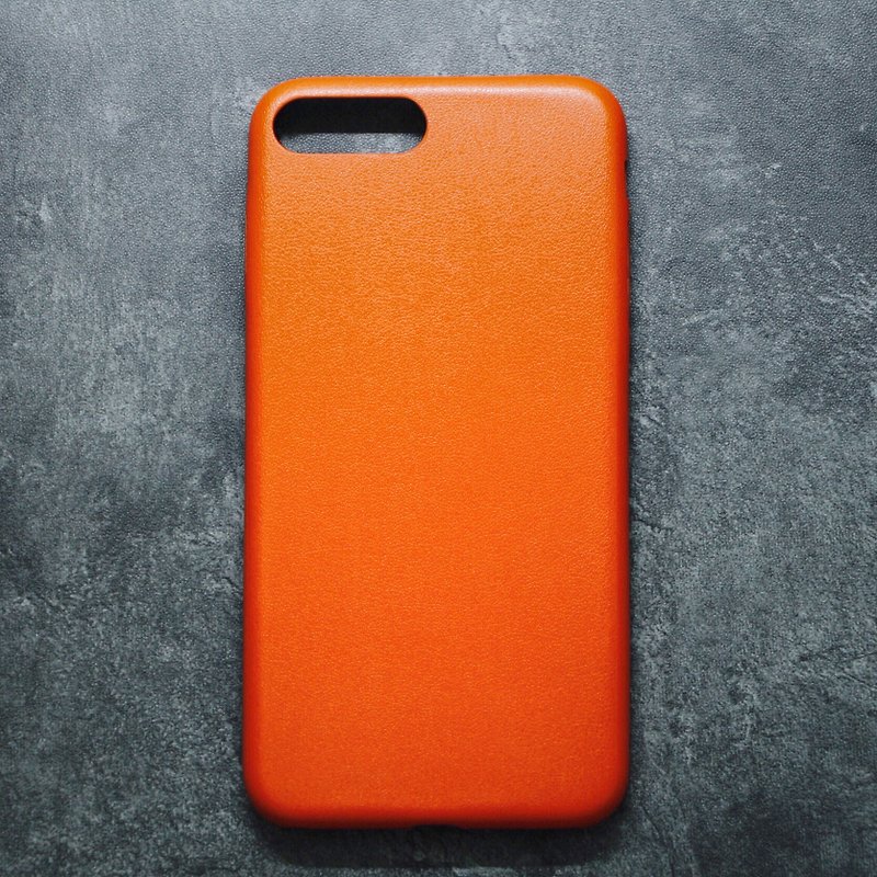 Solid color minimalist leather iPhone case - bright orange - Phone Cases - Genuine Leather Orange