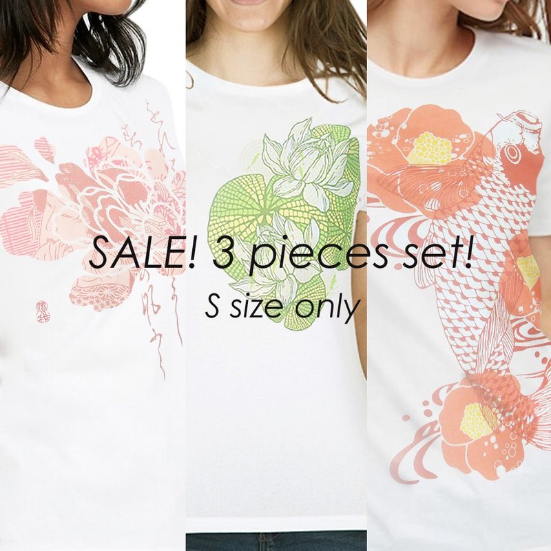 日本製アートTシャツ SALE! ワイドネック・Sサイズ3枚セット! - 女 T 恤 - 棉．麻 白色