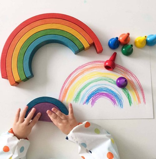 Ecozy Beech wood Varicolored Rainbow Length 10In. of 8 element. Toy Puzzle for toddler