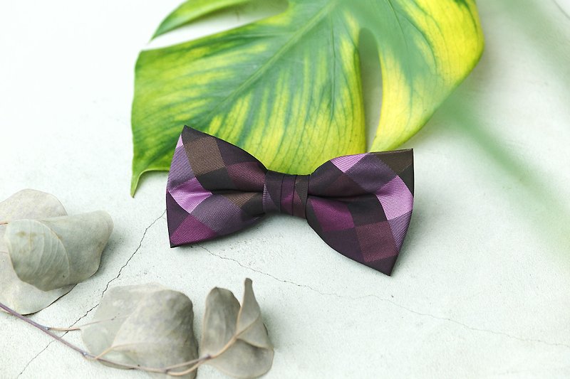 漸層紫菱格領結-別人不敢戴但你戴起來一定很好看的領結 - 領呔/呔夾 - 聚酯纖維 紫色