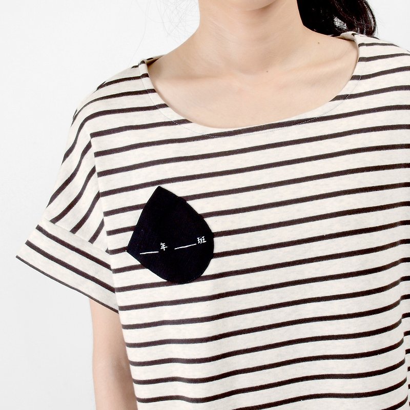 [HEYSUN]_Year _ irregular striped stitching stripes T-shirt-meter - Women's T-Shirts - Cotton & Hemp Black