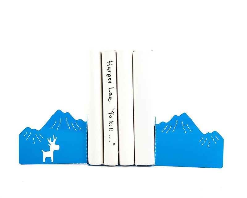 Decorative Bookends - Mountains and a Moose // housewarming gift //FREE SHIPPING - 擺飾/家飾品 - 其他材質 藍色