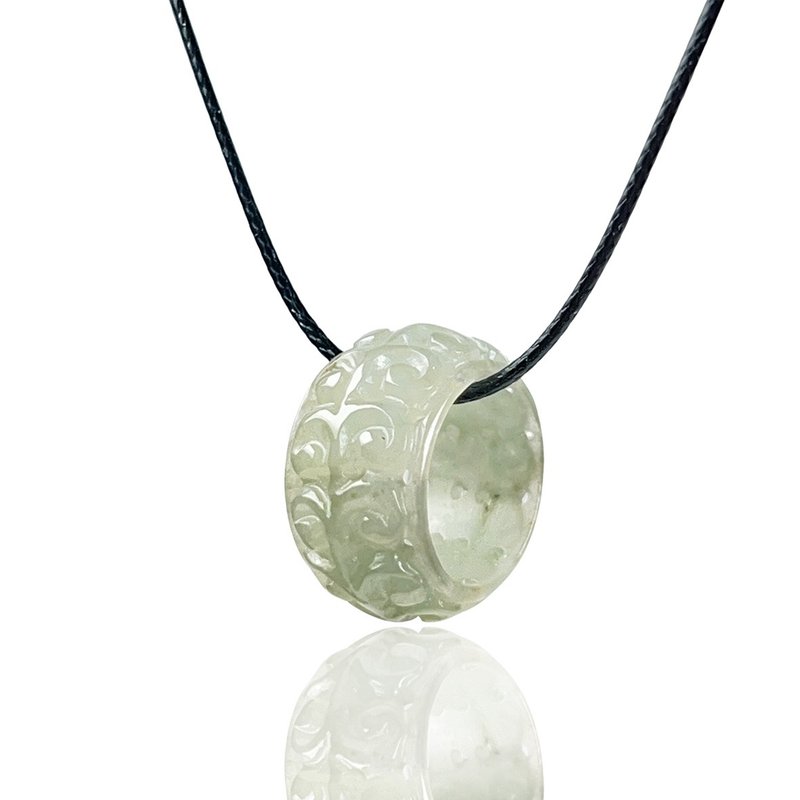 Ice Jade Carved Passepartout Necklace | Natural Burmese Jade A Grade Jade | Gift - สร้อยคอ - หยก สีเขียว