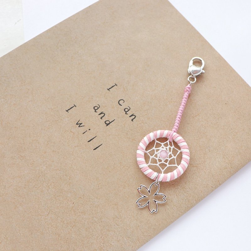 Cherry Blossoms in Bloom | Gift Handwoven Cat's Stone Dream Catcher Charm Bag Charm - Elegant Pink - Charms - Other Materials Pink