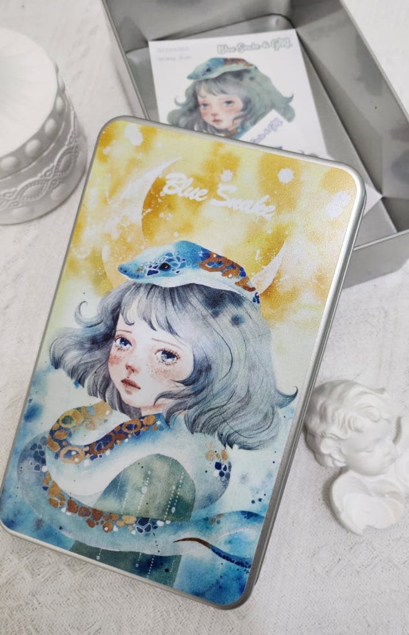 Blue snake &girl tin case - 鉛筆盒/筆袋 - 其他金屬 