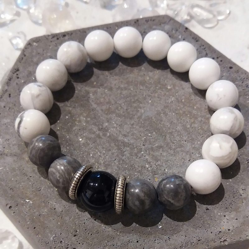 【Purity】Crystal Stone Bracelet/Howlite X Picasso Jasper X Onyx X Tridacna Stone - Bracelets - Semi-Precious Stones White